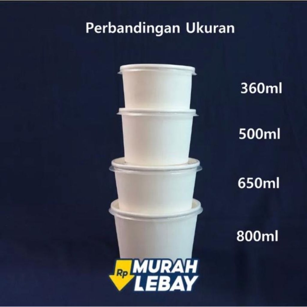 (PAKET MURAH 75PCS/ 3 PACK)PAPER BOWL + TUTUP ALL SIZE / MANGKOK KERTAS / PAPER RICE BOWL - 360ML/50