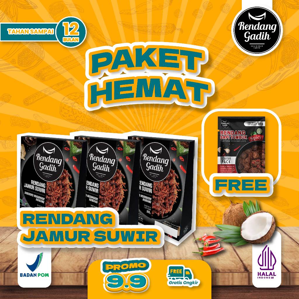 

Rendang Gadih - Paket 3 pcs Rendang Jamur Suwir @ 200 g