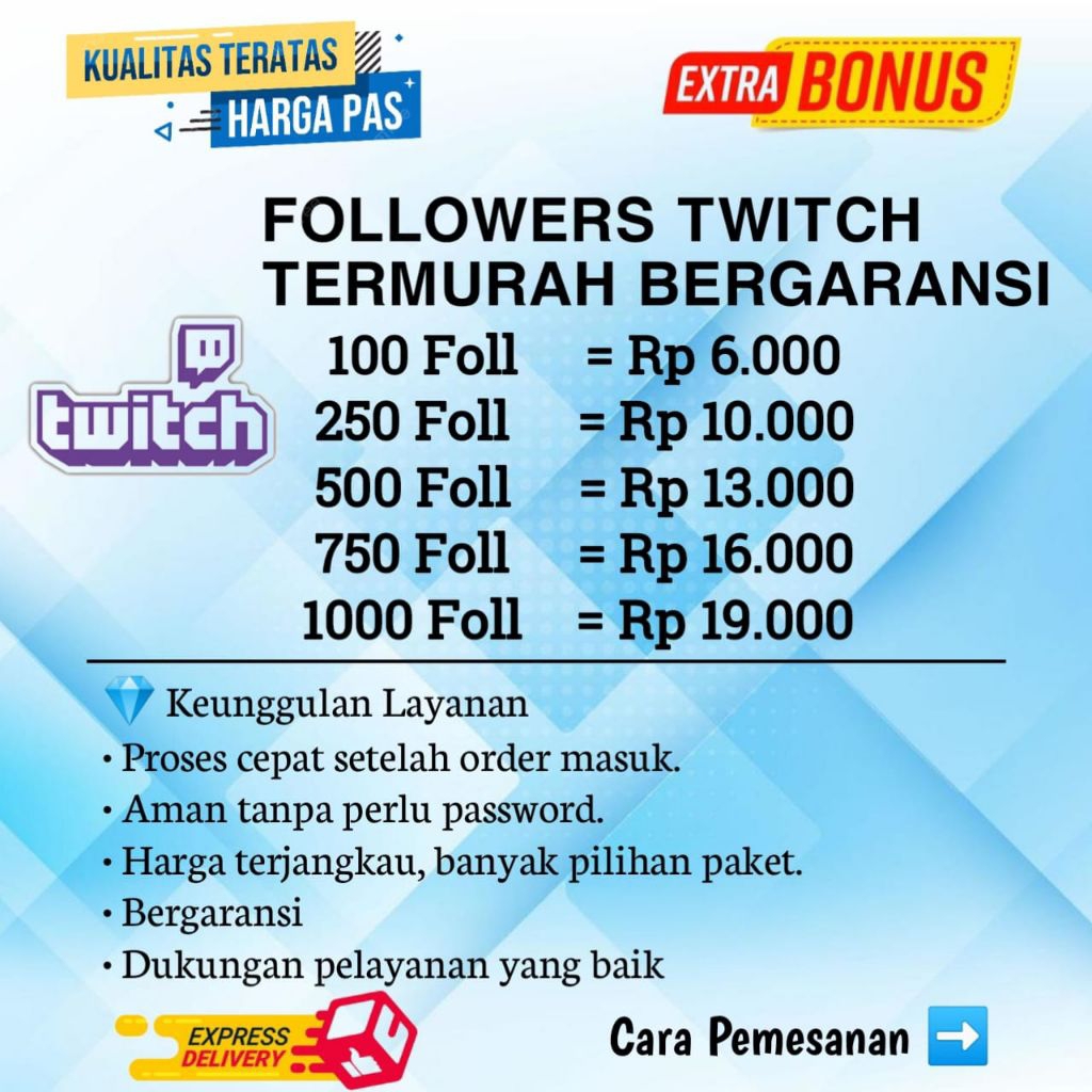 Followers twitch Permanen Bergaransi Termurah Aktif Proses Cepat