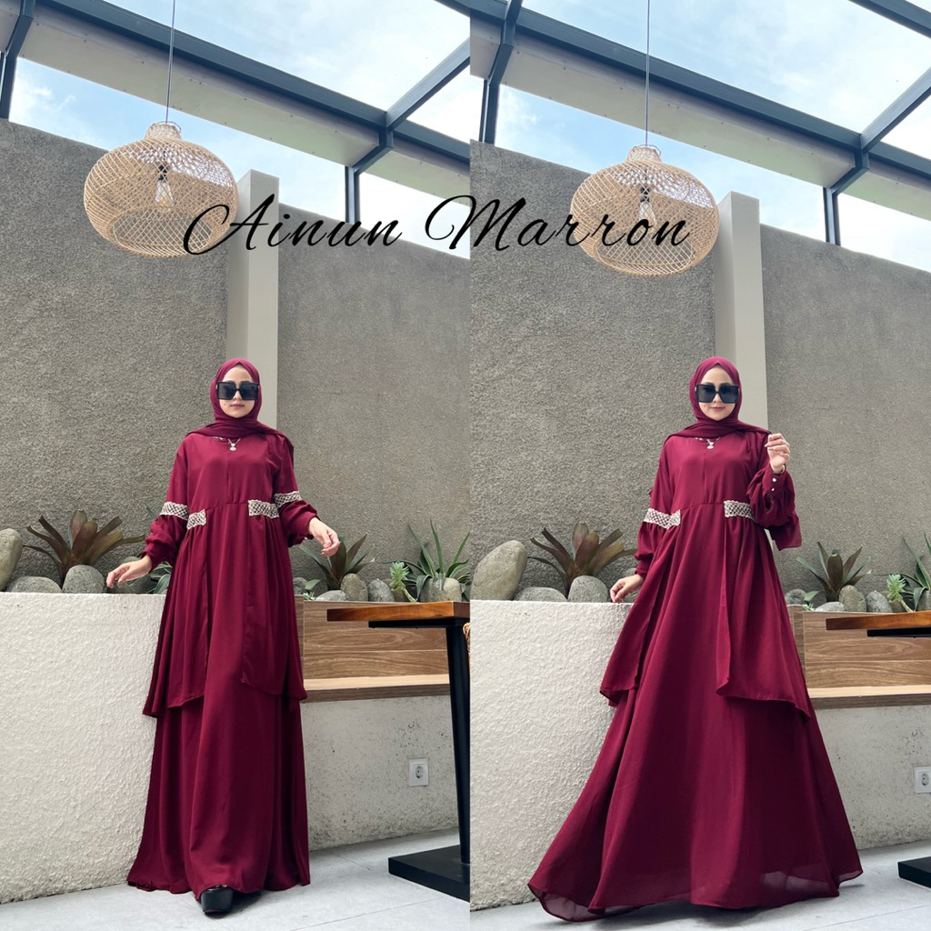 Ainun Dress Ceruty Babydoll Premium All Size Ori Arraffa Syari