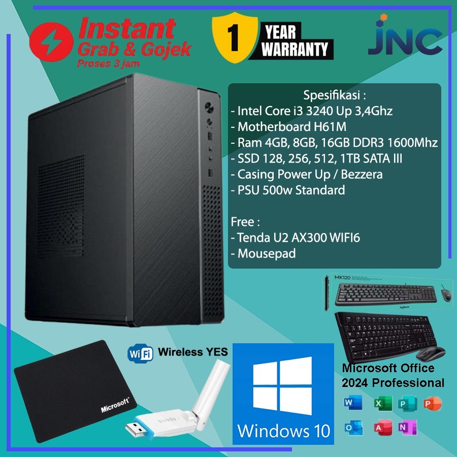Komputer Rakitan Intel Core i3 3240 Gen3 Up 3,4Ghz RAM 16GB SSD 1TB KEYBOARD MOUSE