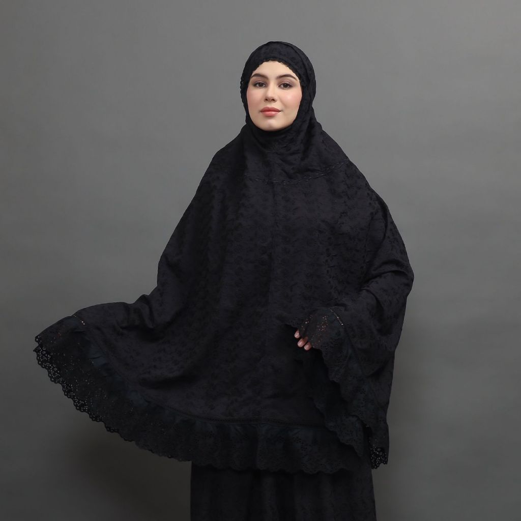 Mukena Aisyah Black / Mukena Padang Katun Paris Full Bordir