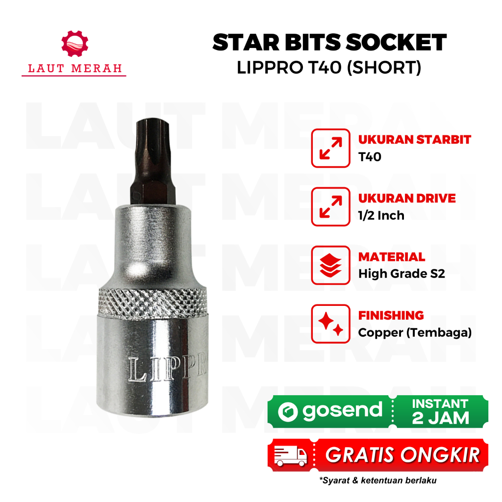 LIPPRO Mata Sok L Bintang T40 Mata Kunci L Bintang T40 1/2” Star Bit Socket Starbit Mata Kunci Shock