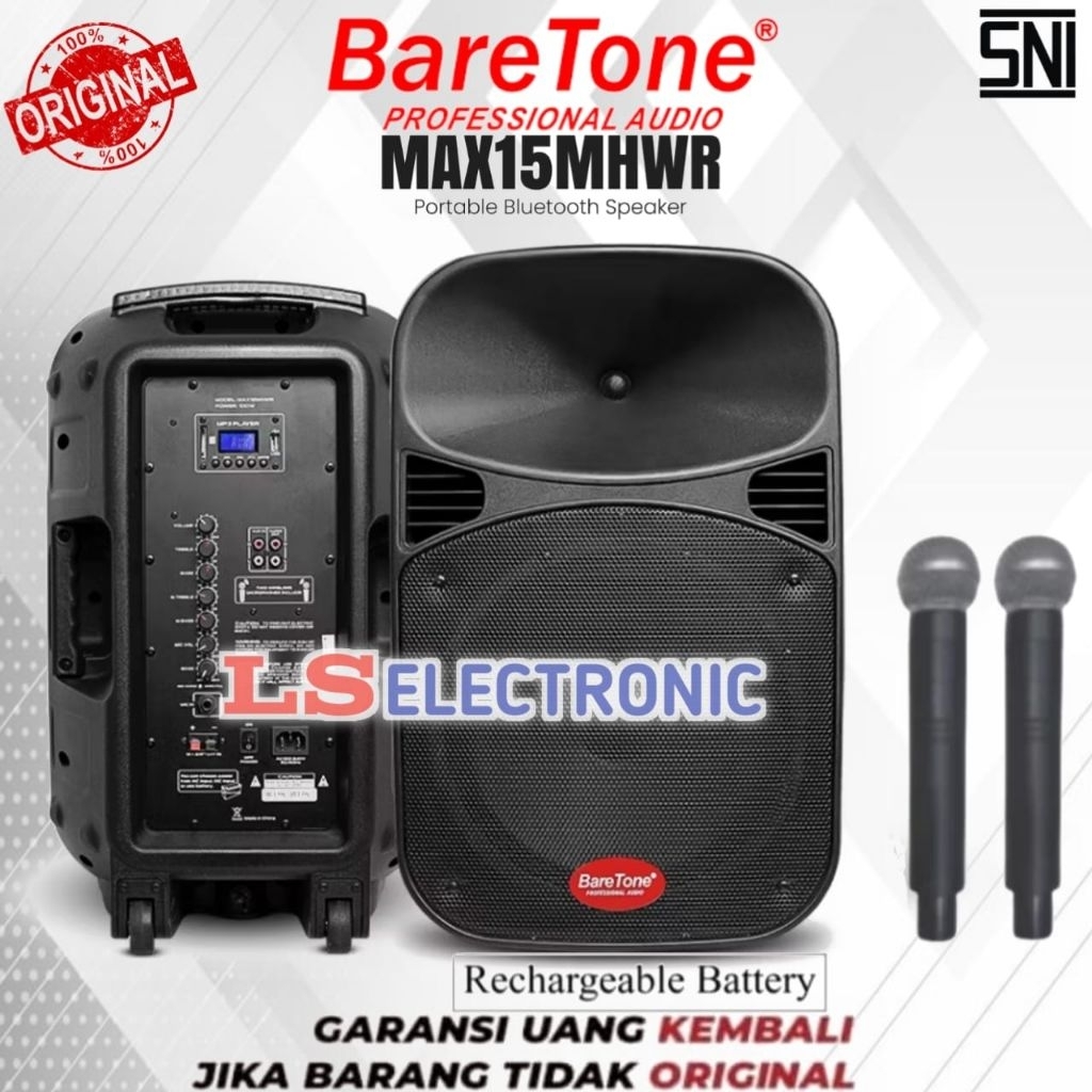 Speaker Portable 15 Inch BareTone MAX15MHWR / MAX-15MHWR / MAX 15 MHWR Original Kualitas Terbaik