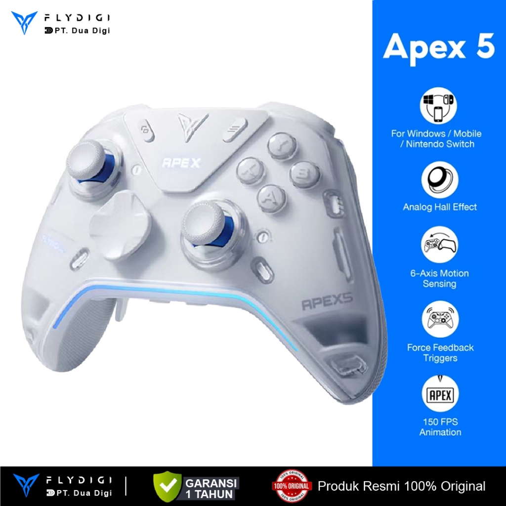 FLYDIGI Apex 5 Wireless PC Controller Adaptive Trigger Forceflex Joystick 2.0 Force Feedback Trigger