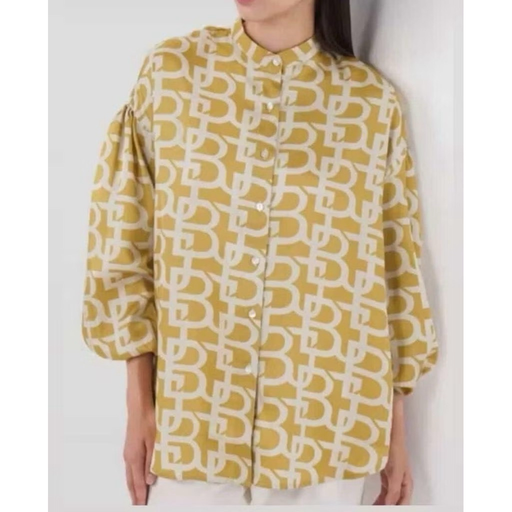 Monogram Gathered Blouse - Mustard Original Benang jarum