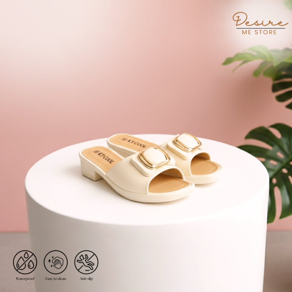 KT-COOL Sandal Hak Pendek Wanita Elegan Selop  Hak Tahu Empuk & Stylish Ukuran 37-40 7001