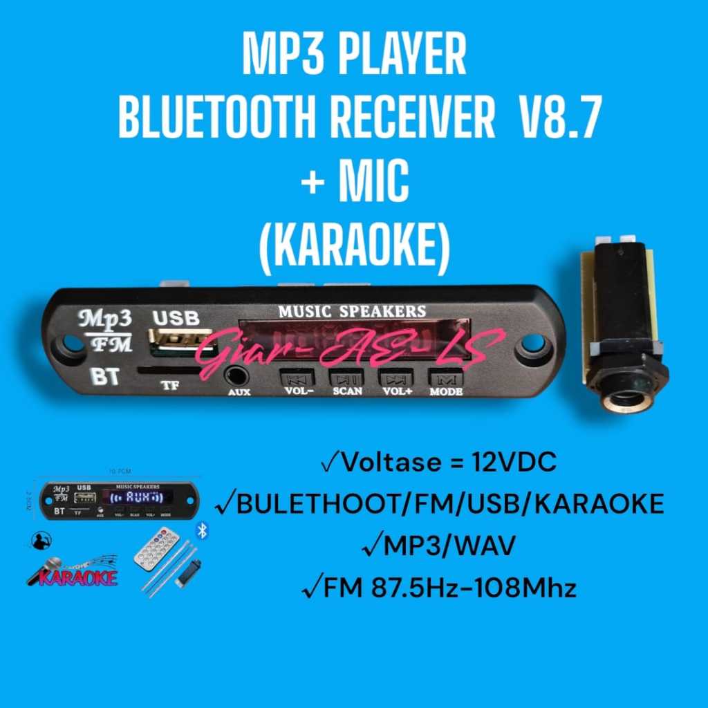 MP3  PLAYER BLUETOOTH RECEIVER + MIC KARAOKE V8.7 BLUETUT MIC