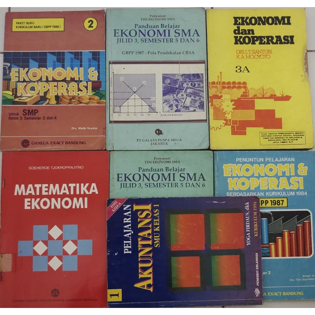 BUKU EKONOMI KOPERASI.MATEMATIKA EKONOMI.PELAJARAN AKUNTANSI SMA BEKAS ORIGINAL