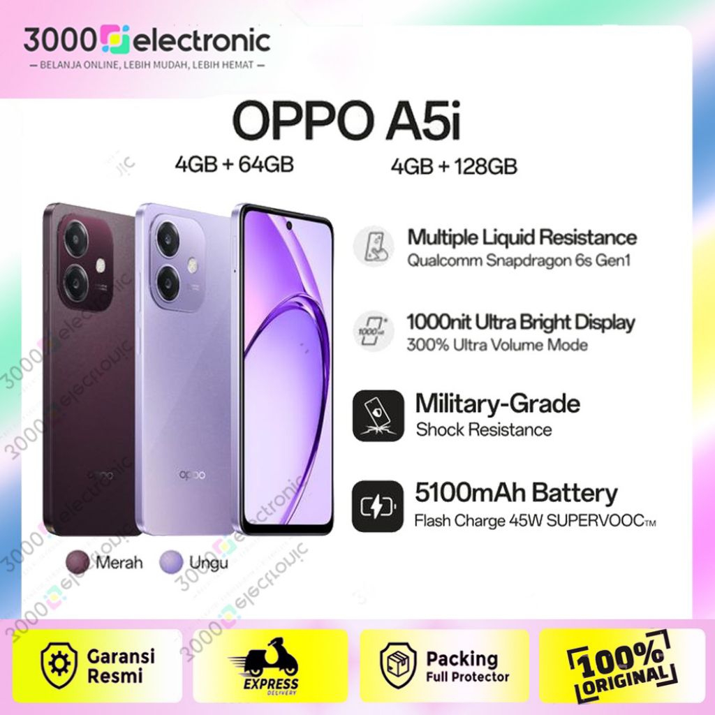 Oppo A5i ram [4/64gb & 4/128gb] Snapdragon 6s 4G Gen1 | 5100mAh + 45W | Os Android 14,colorOs 14 | C