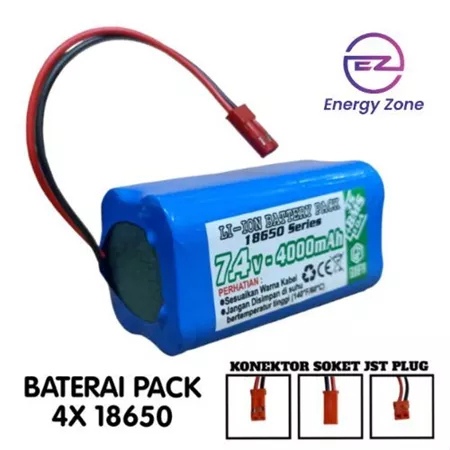 Baterai Mainan Anak RC Dan Elektronik Lainnya 4X 18650 4000mAh 7,4V BMS 2S 4,5A SOKET JST PLUG / Bat