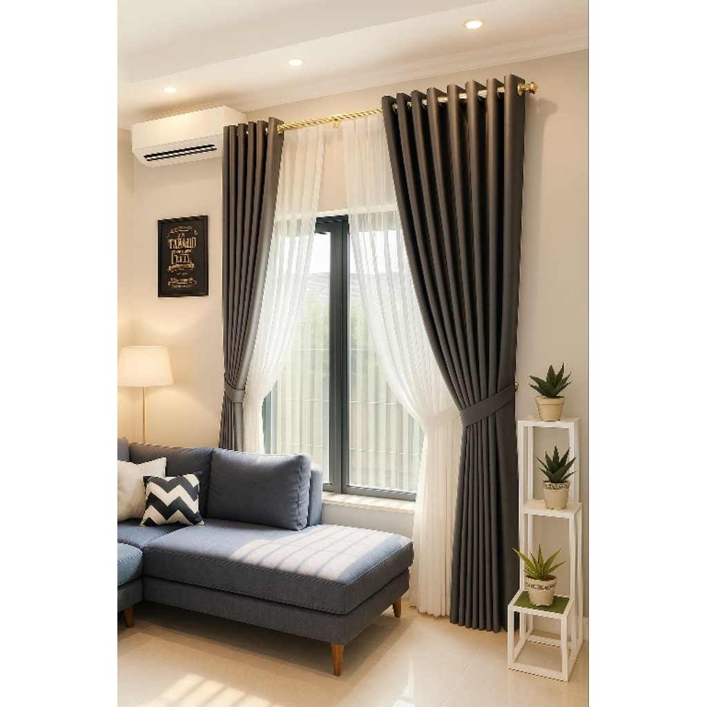 Gorden jendela 1 set ( 2 lembar gorden) Gorden polos Blackout import premium, Gordeng murah