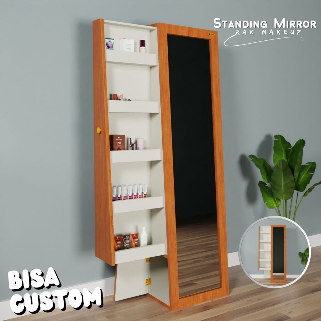 Adapta - Standing Mirror Rak Makeup Minimalis Serbaguna – Cermin Berdiri + Tempat Kosmetik-MIRA - A2
