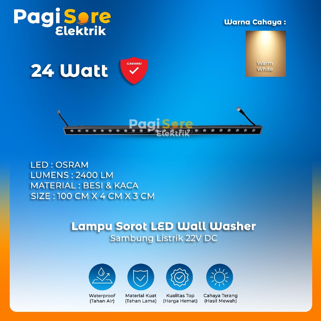 Lampu Sorot LED 24W Wall Washer DC 24V Super Terang