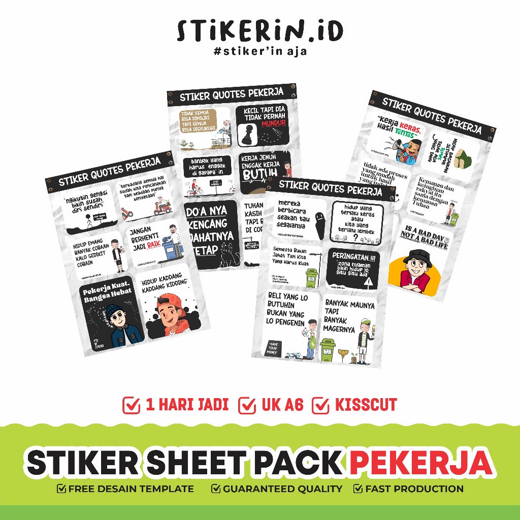 

Cetak Sticker Sheet A6 | VINYLGLOSSY | stiker Merchandise | Stiker Quotes Pekerja