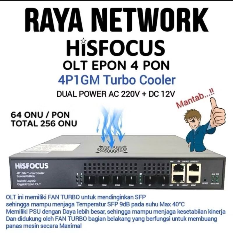 HISFOCUS OLT 4P 1G EPON TURBO COOLER