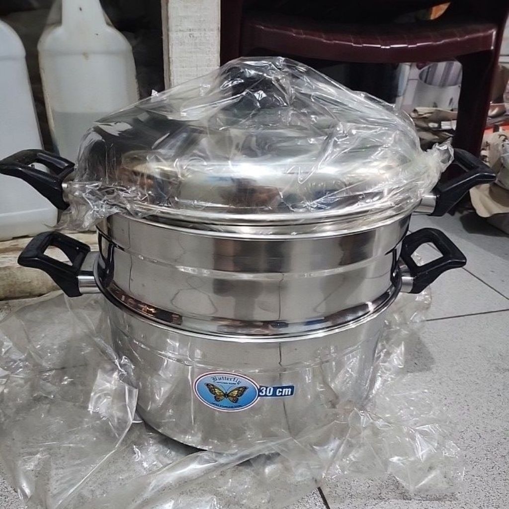panci kukus stainless 30cm susun 2 steamer butterfly panci kukus lubang kecil tingkat stainless