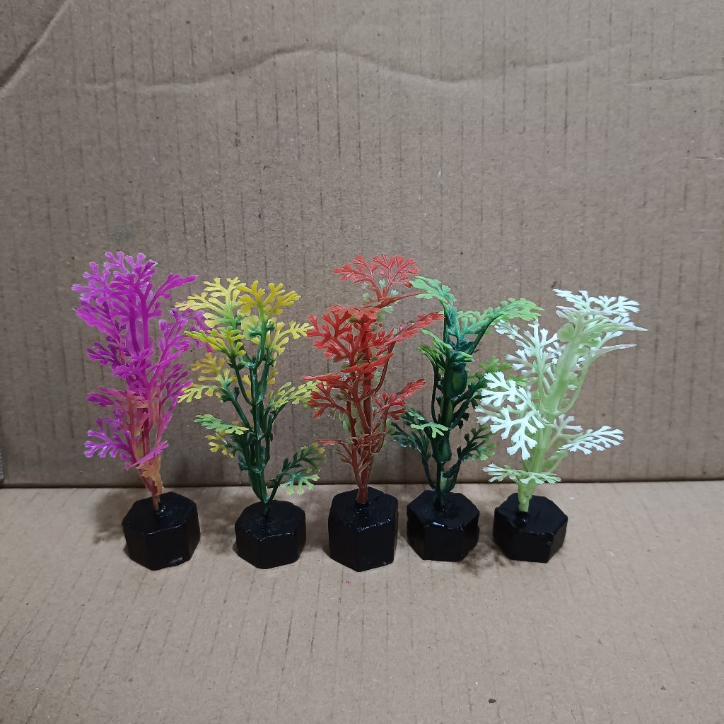 Hiasan Kembang Tanaman atau bunga plastik hiasan aquarium muat untuk soliter cupang tinggi 10 cm ber