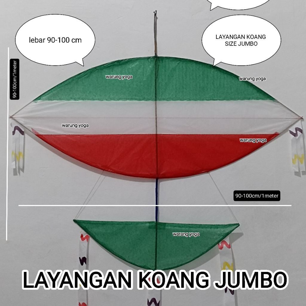 layangan koang size jumbo 1 meter warna warni dengan buntut mainan anak wajib packing kayu