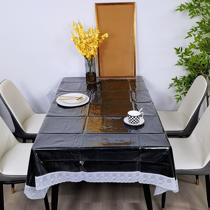 Loyal Bosque Taplak Meja Renda jahitan Bening / Taplak Meja Makan Plastik Bening Transparan / Taplak