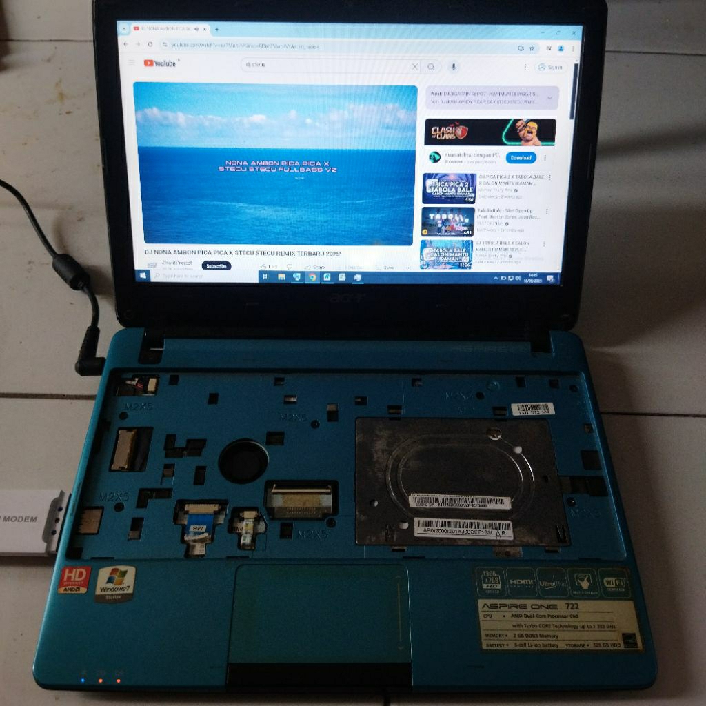 Laptop Acer Aspire One 722 AO722 AMD C60 RAM 4 GB HDD 320GB Windows 10 Mobo LCD Nyala Motherboard La