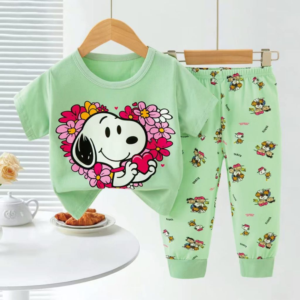 Setelan Baju Tidur Piyama Set Bayi dan Anak Cewek Perempuan Beauty Snoopy
