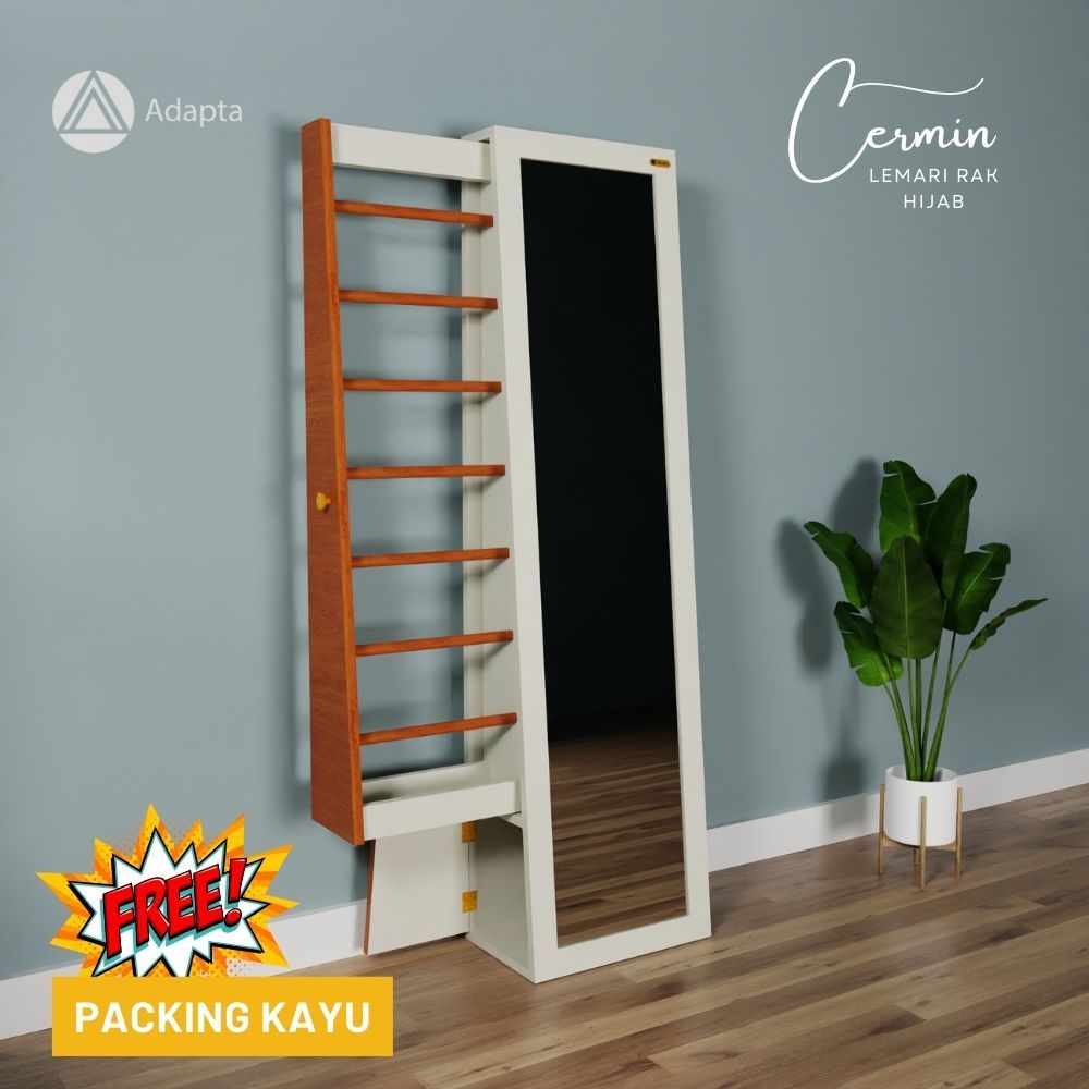 Adapta - Cermin Lemari Rak Hijab Full Body-Standing Mirror Rak Hijab Multifungsi-MIRA - A1