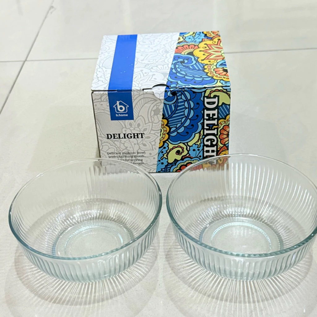 B.HOME DELIGHT MANGKOK KACA BULAT ISI 2 DELIGHT MEDIUM BOWL SET KADO