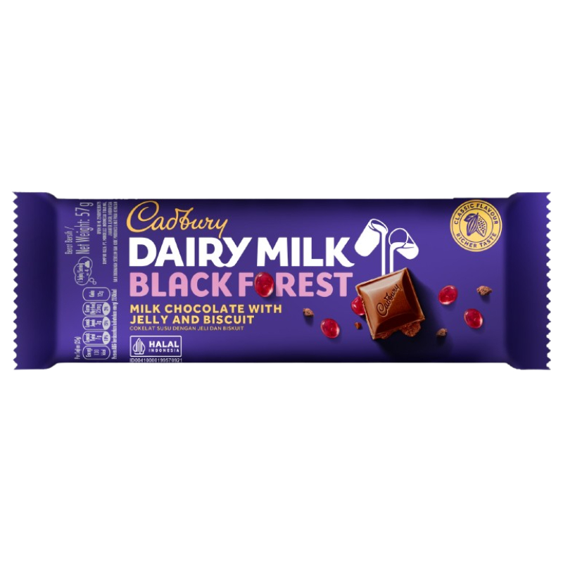 

Cadbury Dairy Milk Chocolate Black Forest Regular 57g, coklat dengan susu untuk Camilan