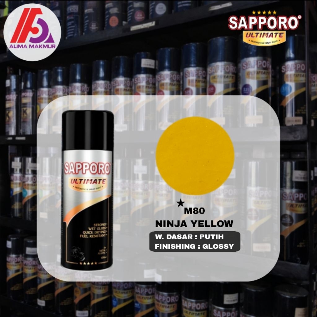 Sapporo Ultimate M80 Ninja Yellow 400ml / Pilok Sapporo / Cat Semprot Ninja Kuning / Pilok Ninja Kun