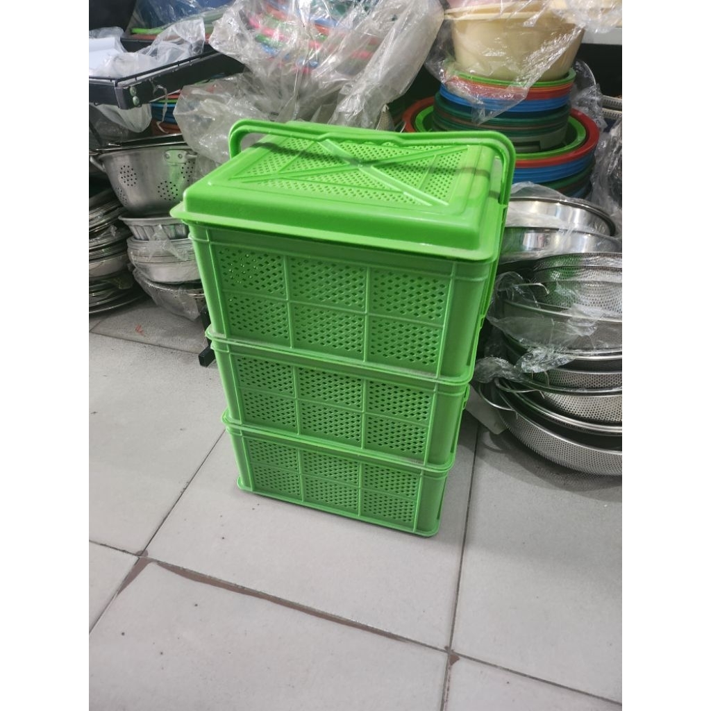 keranjang susun 3 plastik keranjang lebaran keranjang hampers keranjang hijau