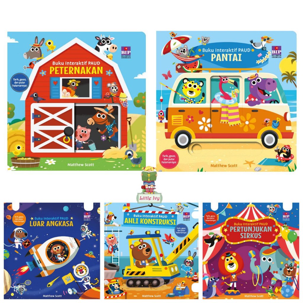 Buku Interaktif PAUD Peternakan/Pantai/Luar Angkasa/Pertunjukan Sirkus/Konstruksi Anak BIP Gramedia