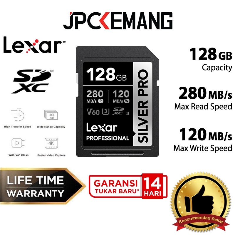 Lexar SDXC Professional SILVER PRO 128GB 280MB/s UHS-II Lexar 128 GB Memory Card LSDSIPR128G-BNNNG G