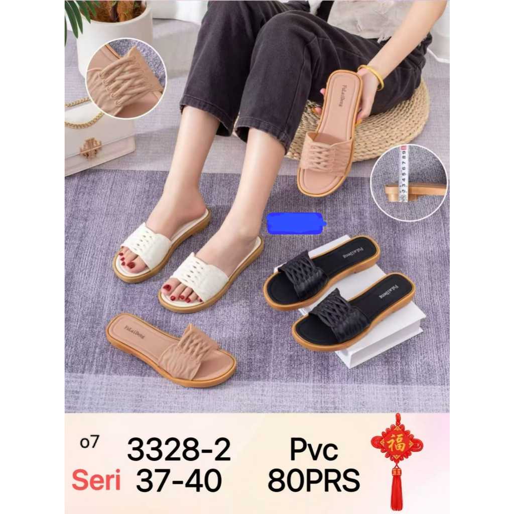 3328-2 / REAL PIC Sandal Flat Teplek Selop Karet Jelly Eva Wanita Fashion Trendy Terbaru Murah Kekin