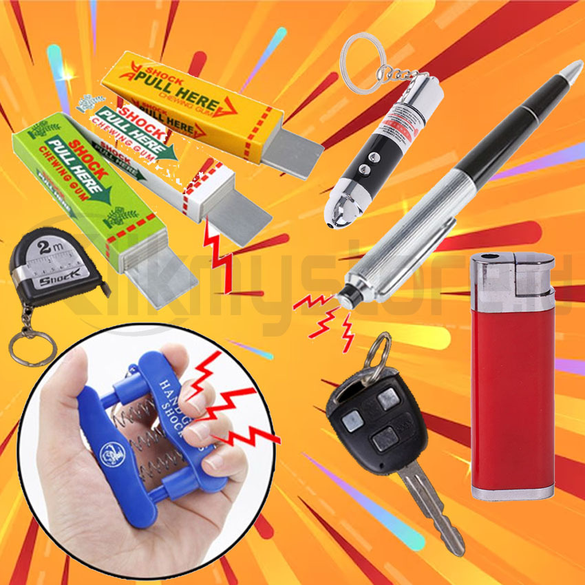 Prank Toys Electric Shock Mainan Kejut Listrik Pena Permen Karet Meteran Remote Kunci Mobil Korek Ap