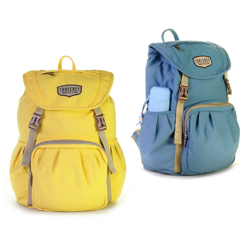 Threerey - Tas kanvas Backpack Sekolah Kuliah - Tas Ransel serut wanita  Water Repellent ROSELINE TA