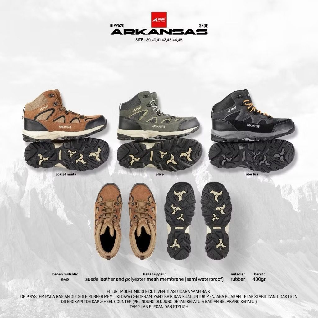 Sepatu Arei Arkansas Sepatu Gunung Trekking Arei Outdoorgear Camping, Hiking, Outdoor