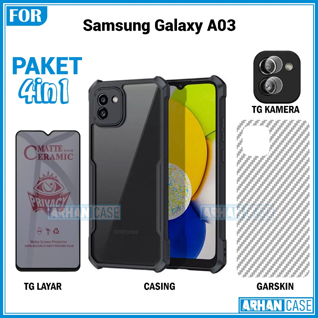 Paket Lengkap Case Samsung Galaxy A03 A03s A03 Core Case Fusion Shockproof Bonus Anti Gores + Garski
