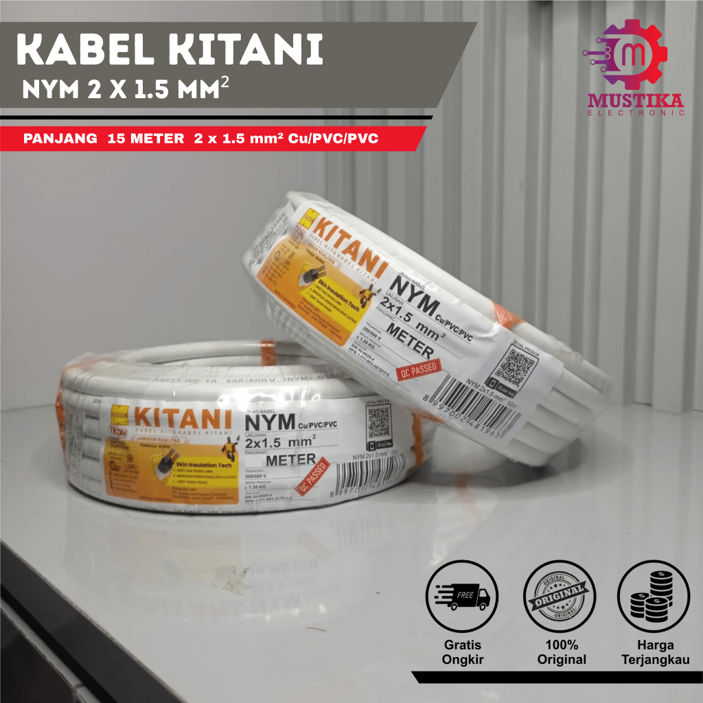 Kabel listrik Kitani NYM 2X1,5 panjang 15 meter Kabel listrik tembaga