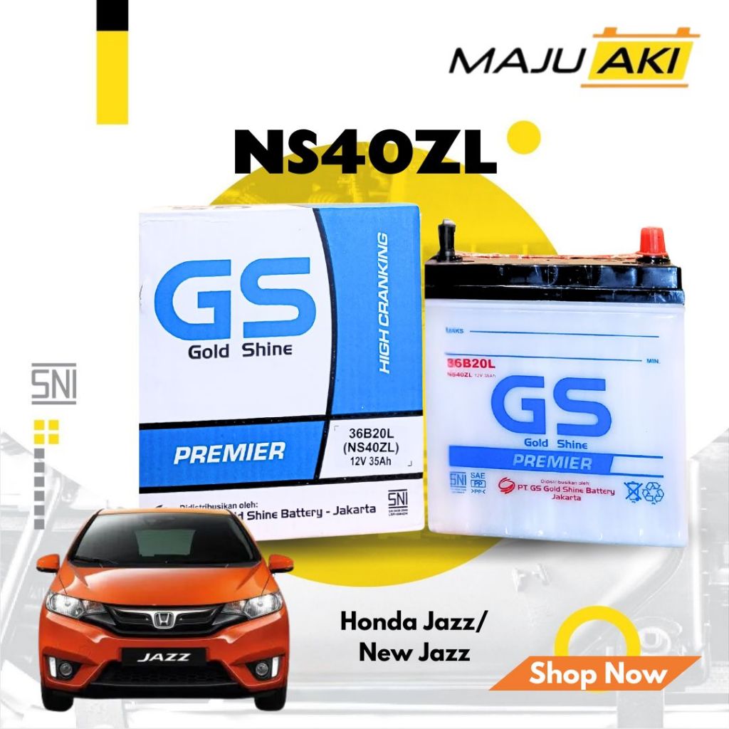 Aki Mobil Honda Jazz / New Jazz Aki Basah GS Gold Shine Dry Charge Premier NS40ZL 12V 35Ah