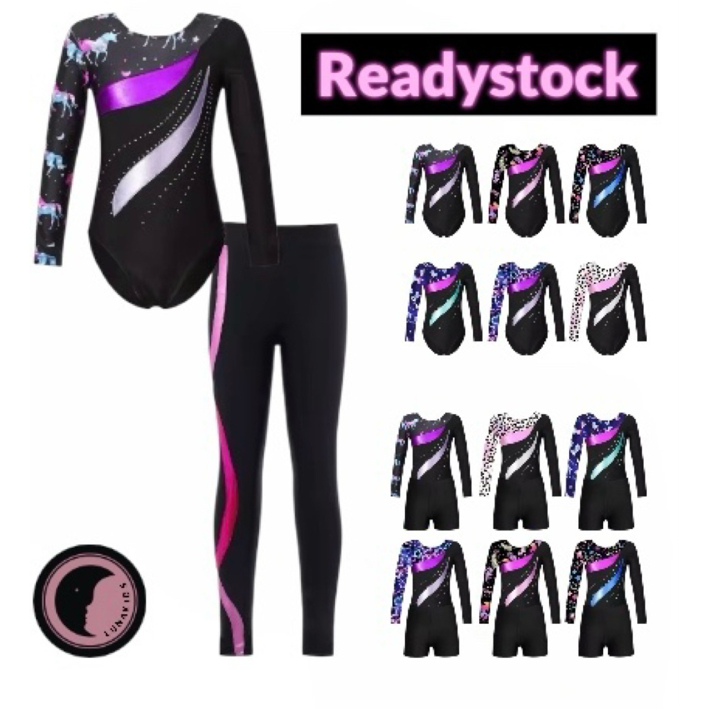 Gymnastic Leotard Baju Senam Anak Gymnastic Set Celana Panjang Anak Perempuan READYSTOCK