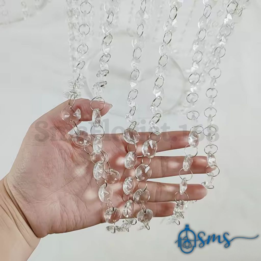 SMS CRYSTAL BEADS OCTAGON AKRILIK RONCE 1METER PREMIUM - KRISTAL GANTUNG BENING MANIK UNTUK HIASAN D
