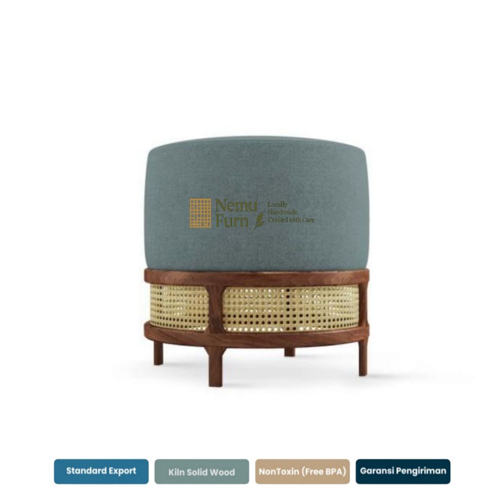 Stool Bulat Kayu Jati Premium, Stool Bulat Mix Rotan Premium