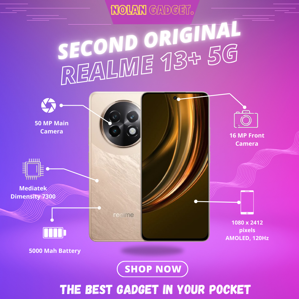 REALME 13 PLUS 5G RAM • 12/256 GB • BERGARANSI RESMI INDONESIA FULLSET SECOND NOLAN GADGET