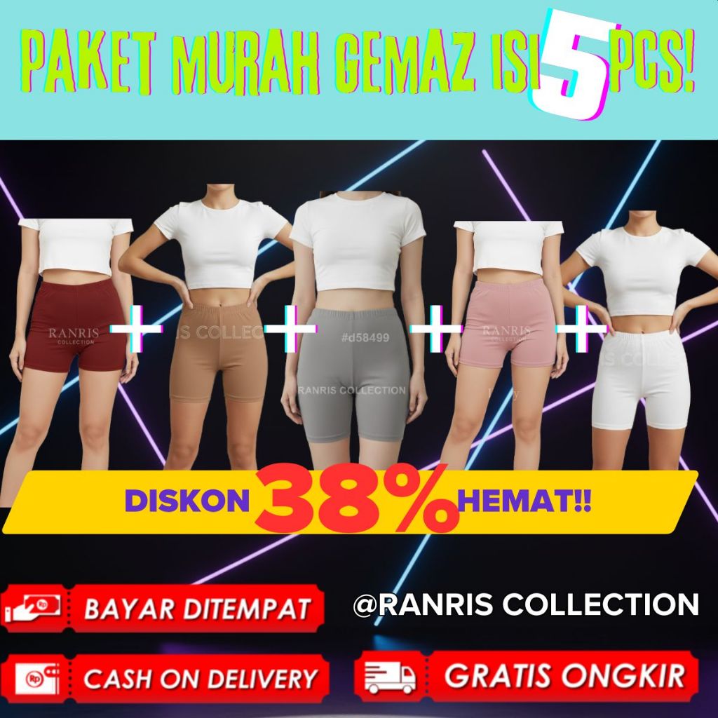Paket 5pcs Celana Shot Wanita – Olahraga Wanita I Shot wanita I Jumbo Wanita pendek