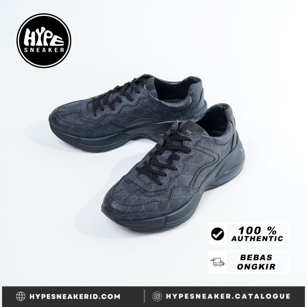 Sepatu GG GG RHYTON MONOGRAM BLACK SNEAKER 100% ORIGINAL