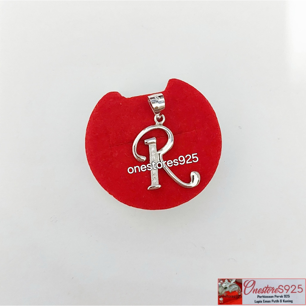 LIONTIN HURUF R PERAK 925 LAPIS EMAS PUTIH