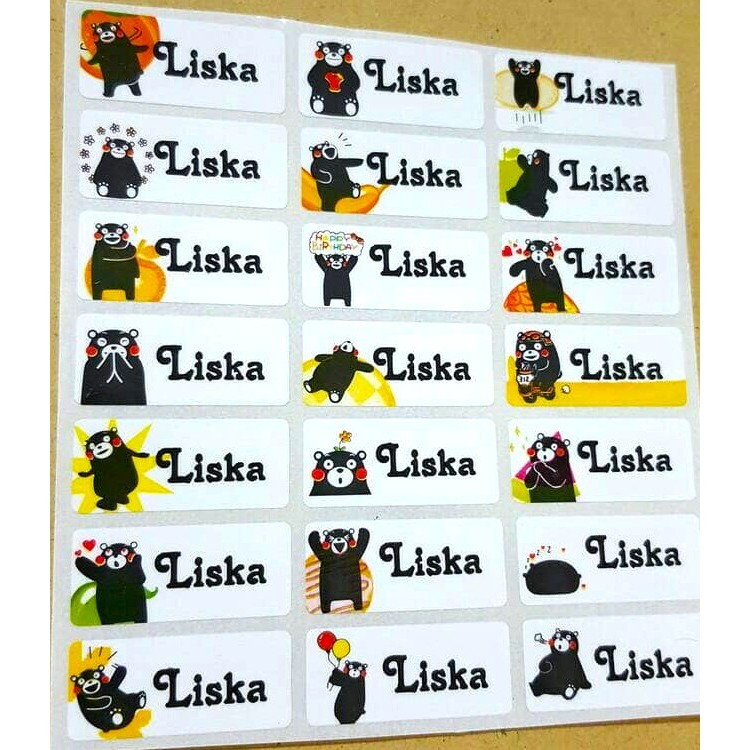 Label Nama Anti Air Sticker Waterproof Kumamon
