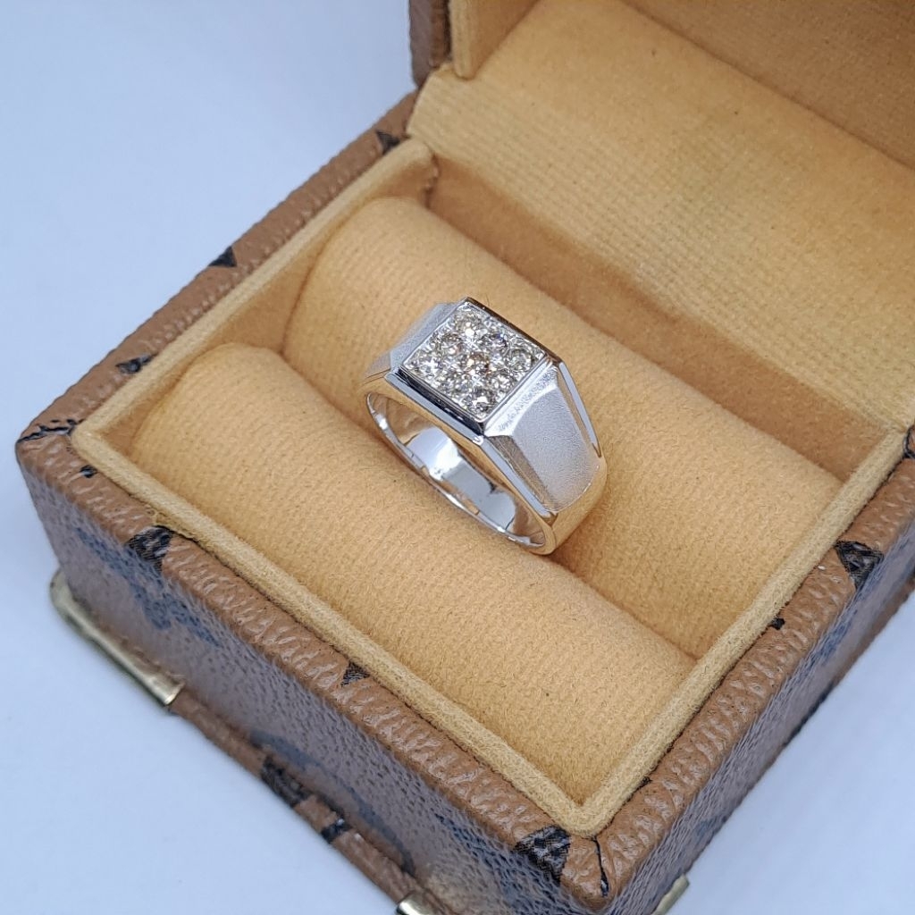 Cincin Silver Pria Berlian Asli Mewah Simple