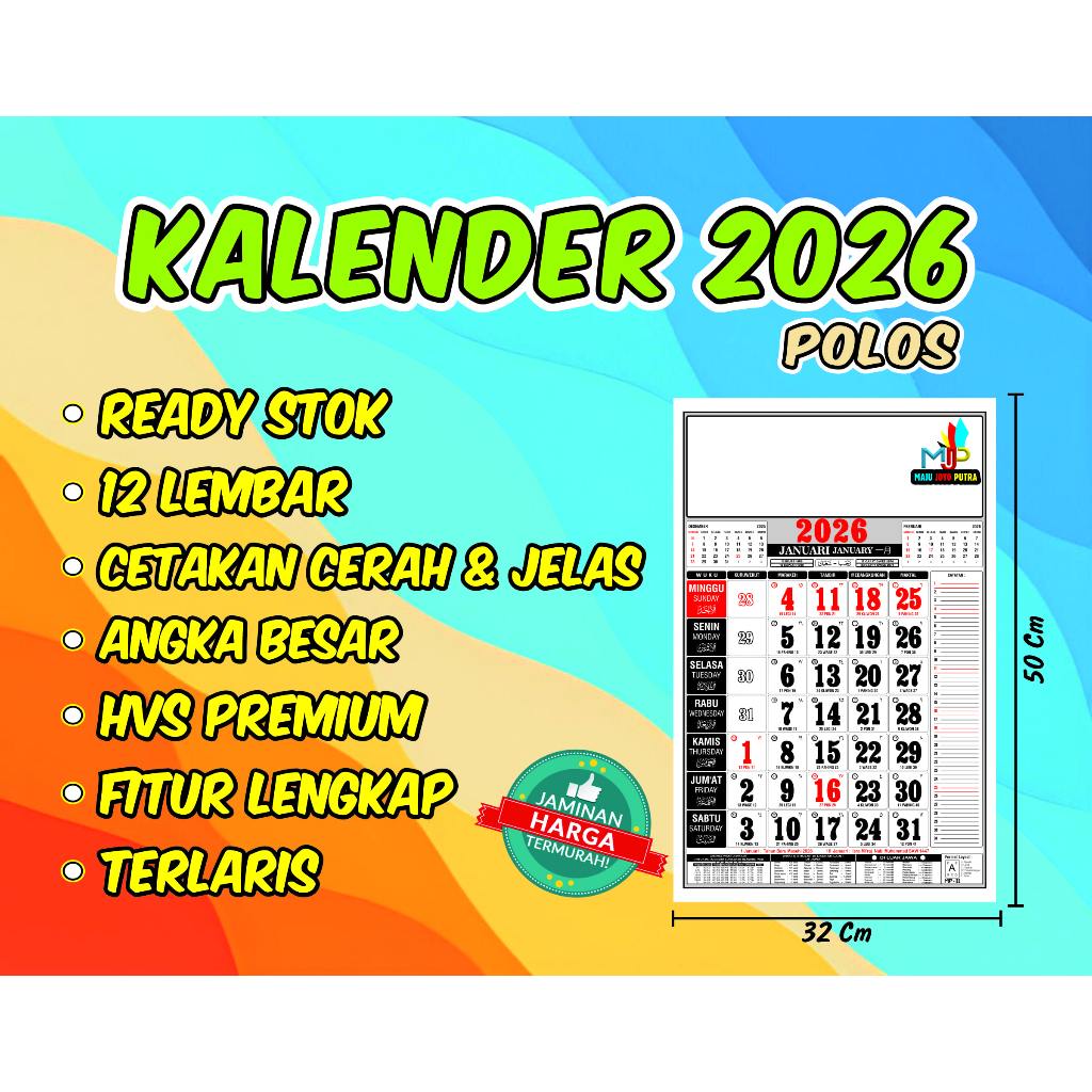 

KALENDER DINDING 2026 (12Lembar) POLOS